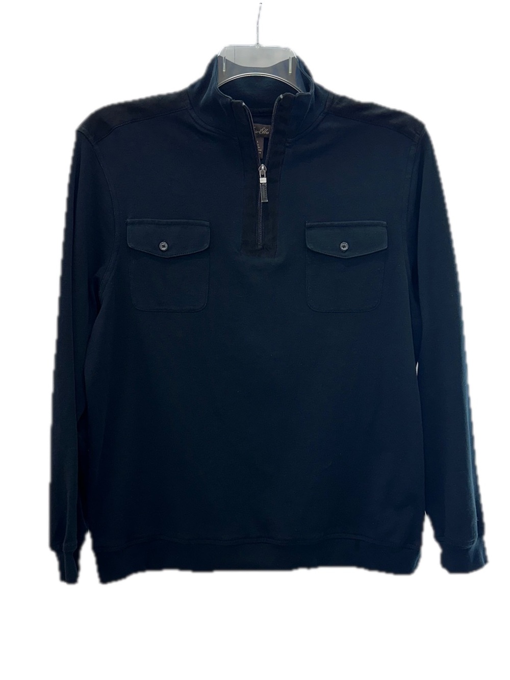 Tasso Elba Black Quarter-Zip Pullover with Chest Flap Pockets